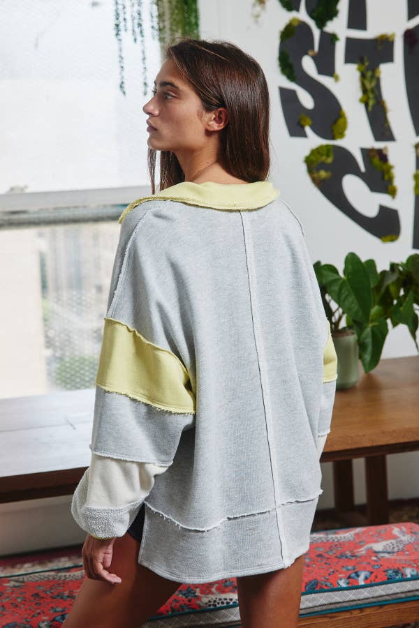 BUCKETLIST INC - Wholesale Tunic - Women's - T2004E French Terry Color-block Collared Loose Fit Top17