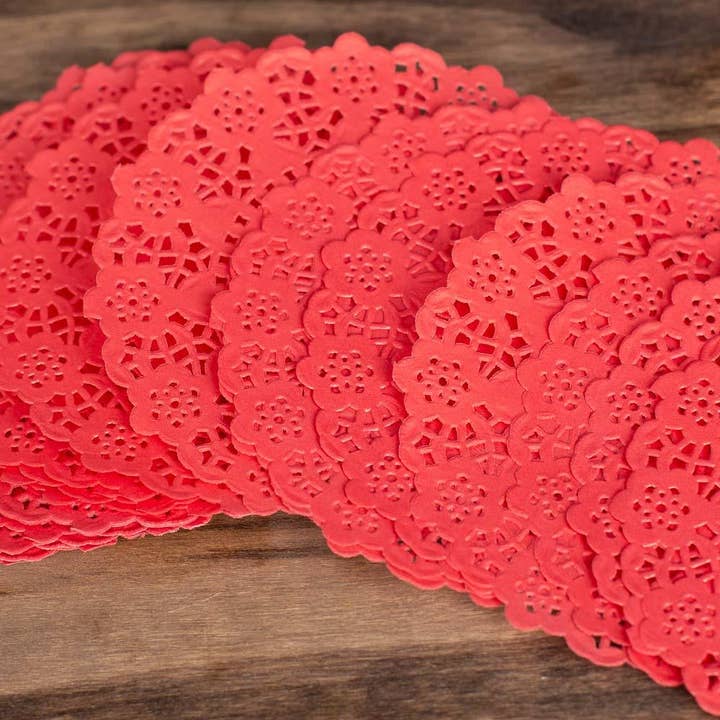 Factory Direct Craft – wholesale Cake/cupcake topper – 4-1/2 Red Paper Doilies (Pack of 50)