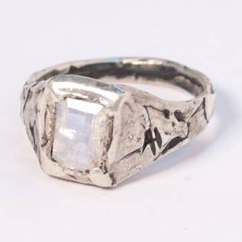 Baguette-cut moonstone chevalier ring for wholesale by Arlo Haisek