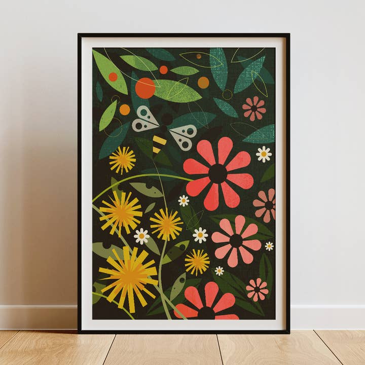 Bee and Flowers - Retro print for wholesale by Mr Watson Design