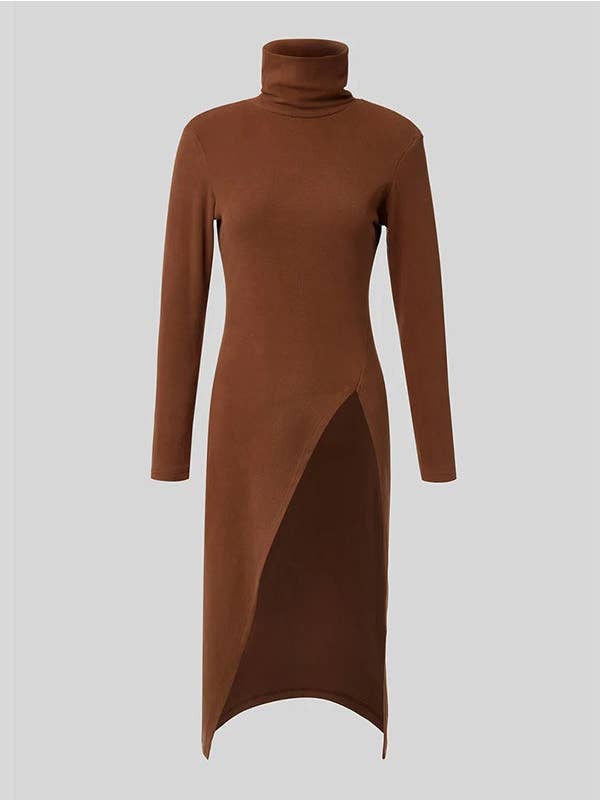 FurDecoration - Wholesale T-Shirt - Women's - Solid Color High-Neck Skinny Fit T-Shirt with Split Sides10