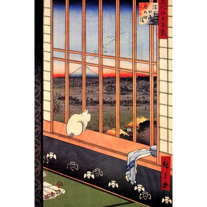 Multi Color Utagawa Hiroshige Asakusa Ricefields and Torinomachi Festival Poster for wholesale on Faire