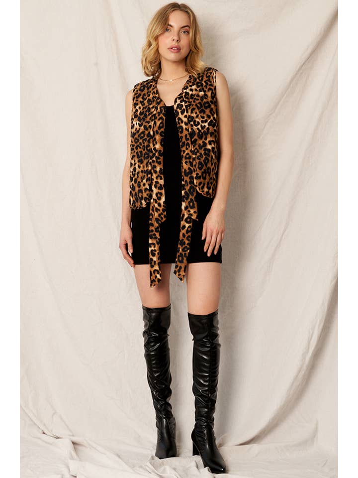 Brown Black Leopard Print Ribbon Vest for wholesale on Faire