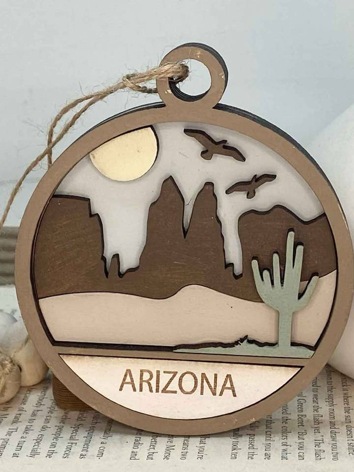 Etiqueta de ornamento ou presente do Estado do Arizona por atacado de Pine Designs
