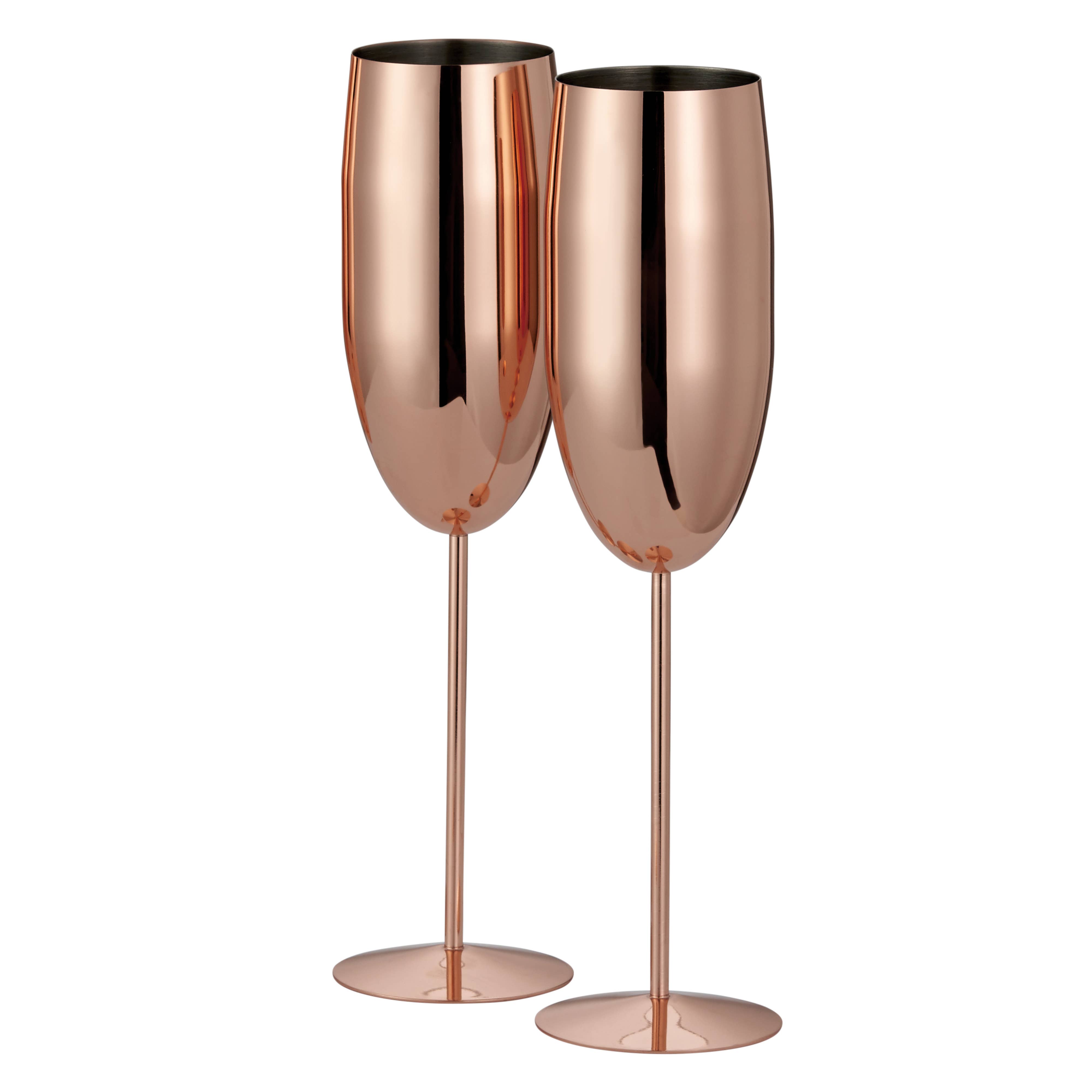 Oak & Steel - Wholesale Champagne Flute - 2 Stainless Steel Rose Gold Champagne Flutes (280ml)4