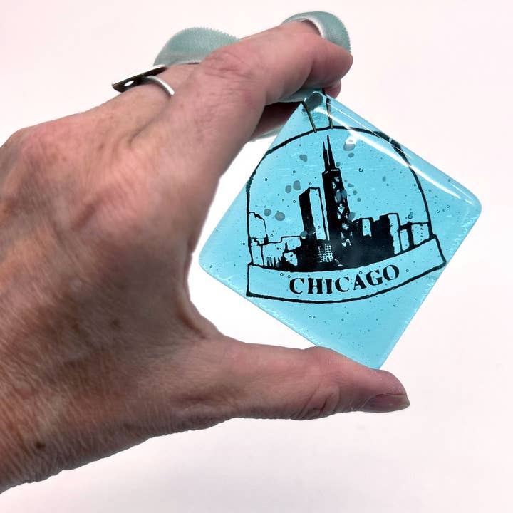 Kiku Handmade | Contemporary Fused Glass Home Goods - Wholesale Ornament - Chicago Snowglobe Fused Glass 2.25" Ornament0