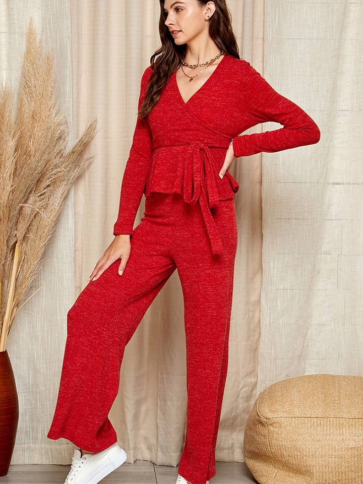 Shopin LA - Wholesale Top & Pant Set (NOT Loungewear) - Women's - BC21020 - WEMEN COMFY WRAP SILHOUETTE WIDE LEG PANTS SET