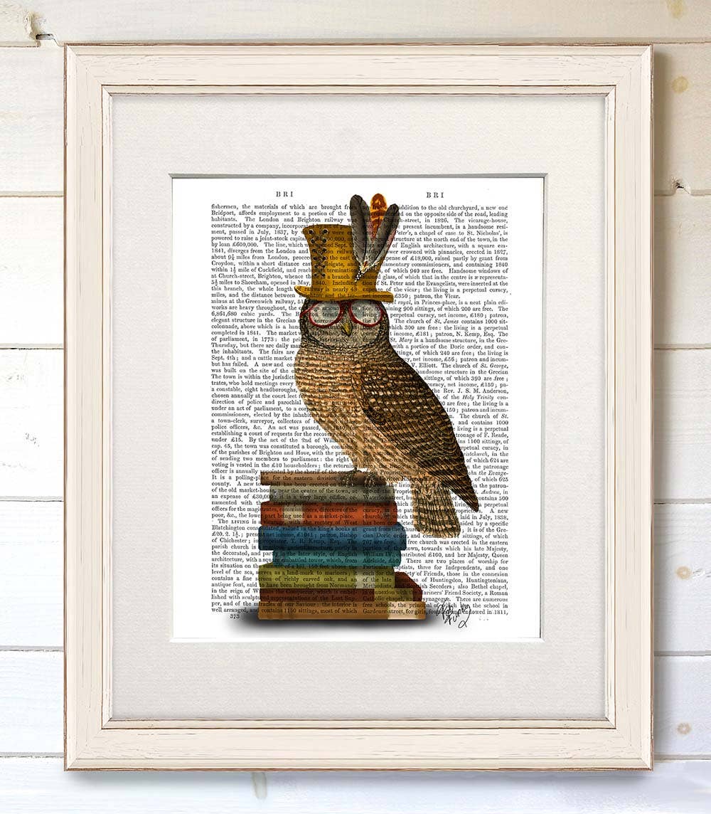 FabFunky Ltd - Wholesale Art Print - Owl on Books Book Print / Art Print / Wall Art1