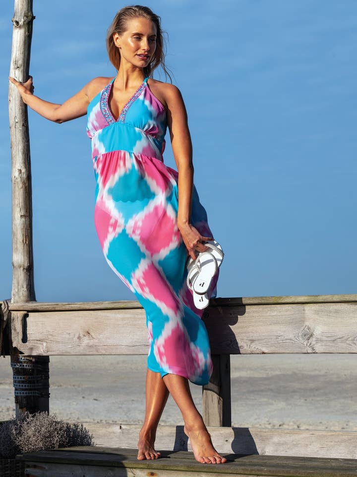 Miami Maxi-Kleid - Blau für den Großhandel von Pia Rossini Ltd