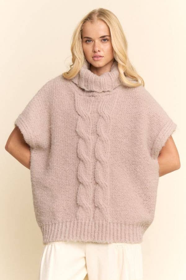 Taupe CABLE KNIT MOCK NECK SWEATER VEST for wholesale on Faire2