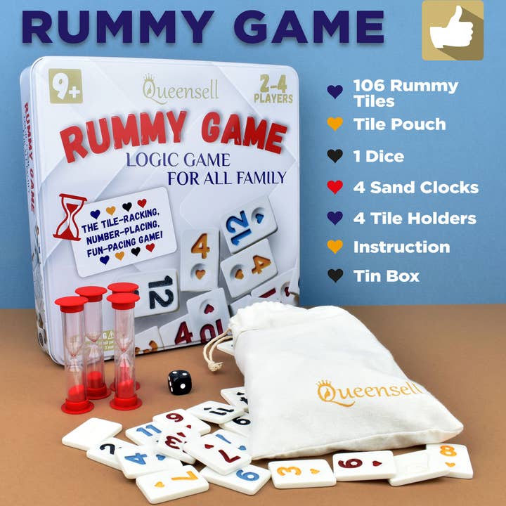 Queensell - Wholesale Board Game - Rummy Cube Game with Case, Board Game for Kids and Adults