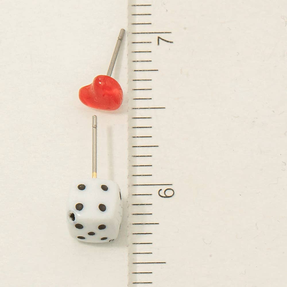 Fame Accessories - Wholesale Stud/Post Earrings - Dice And Hearts Acrylic Stud Earrings Set3