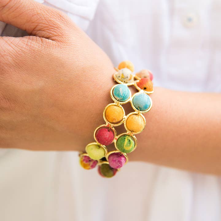 Anju Jewelry - Wholesale Beaded Bracelet - Aasha Kantha Brass Frame Handcrafted Bracelet