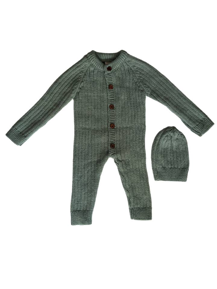 Himmelberg Baby - Wholesale Knit Top - Kids - Green Knitted Baby Romper and Beanie Set0