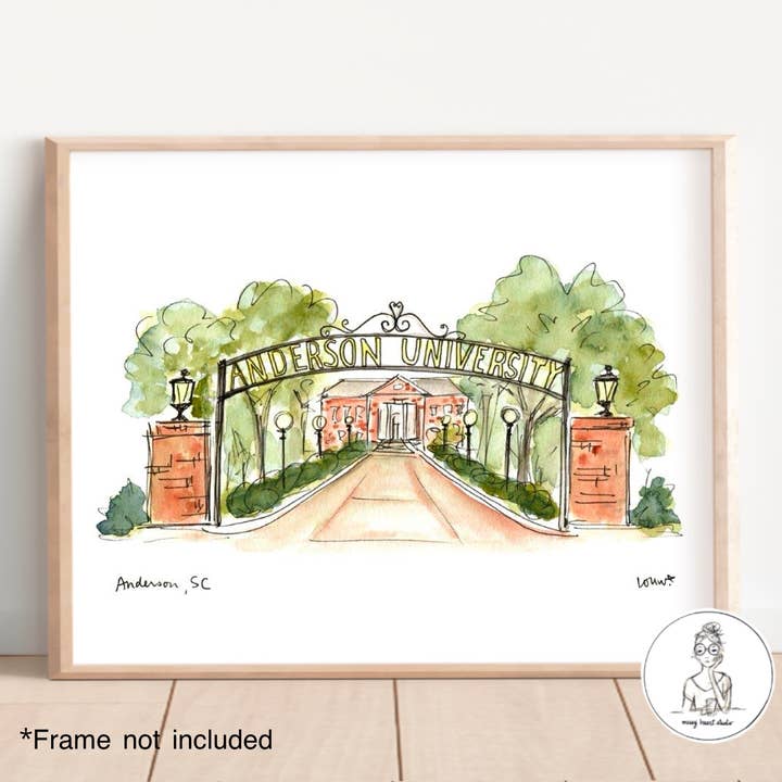 Anderson, Caroline du Sud - Campus. Impression d'art pour la vente par Messy Heart Studio