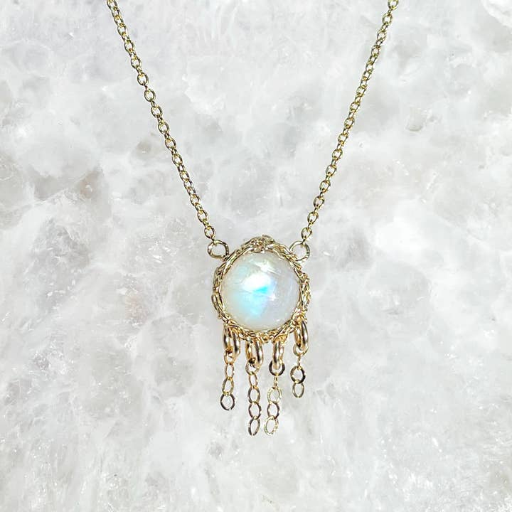 Moonstone Jellyfish Necklace In Gold for wholesale by Arivka Jewelry