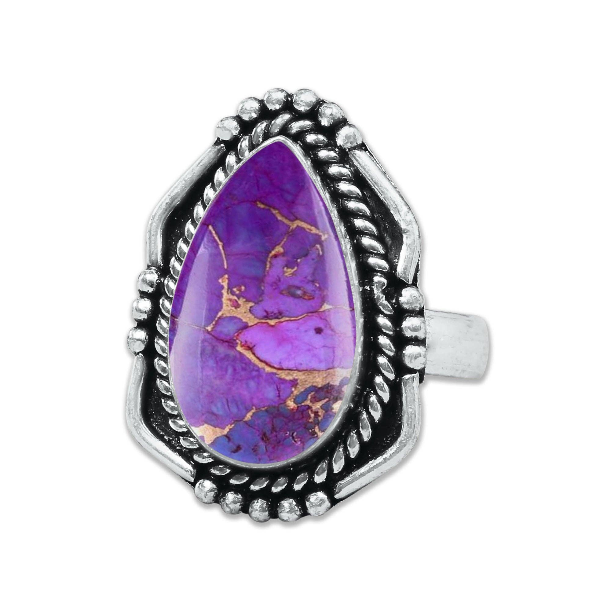 Handmade Jewels - Vente Bague de cocktail/de cérémonie - Bagues en turquoise cuivrée violette – Fait main, plaqué argent, bohème (sur commande)11