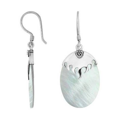 AE-6185-MOP Sterling Silver Mother Of Pearl Structured Oval Earrings – Bulk Collection for wholesale by Bali Designs