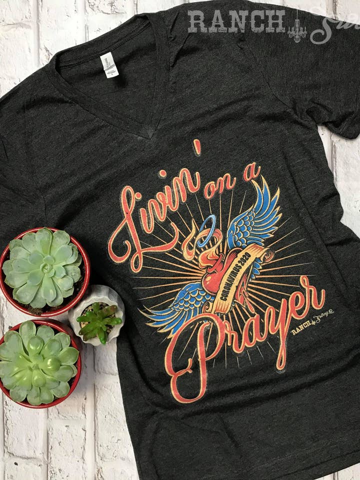 Living on a Prayer Graphic T-Shirt for wholesale by Ranch Swag
