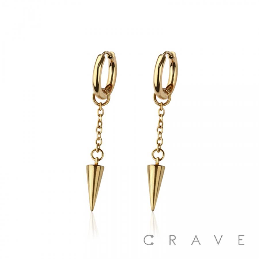 CRAVE - Vendita all'ingrosso Orecchini pendenti - Coppia di orecchini huggie/cerchio in acciaio inossidabile 316L con pendente a punta conica0