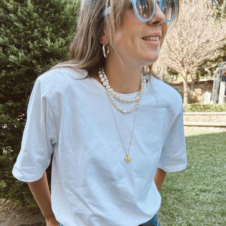 Hvid Polstret Skulder Tee for engroshandel hos HOELO