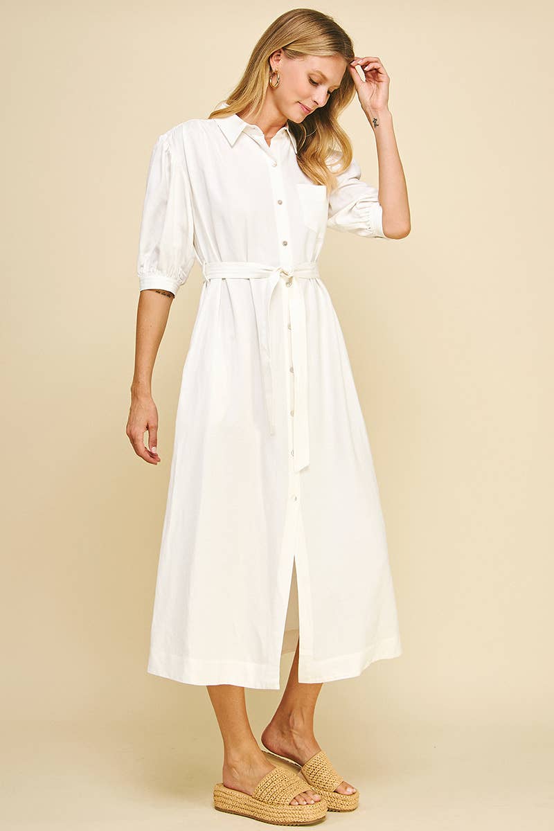 PINCH – Großhandel Kleid – Damen – EINFARBIGES MIDIKLEID AUS LEINEN - 5723D17