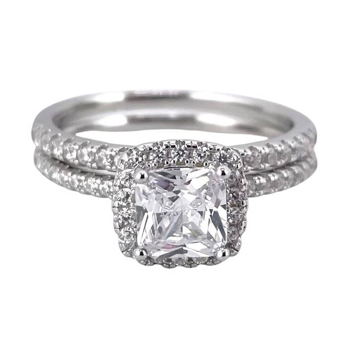 CZ Stone Princess Cut Bridal Set Band Ring Sterling Silver for wholesale by Select Lines