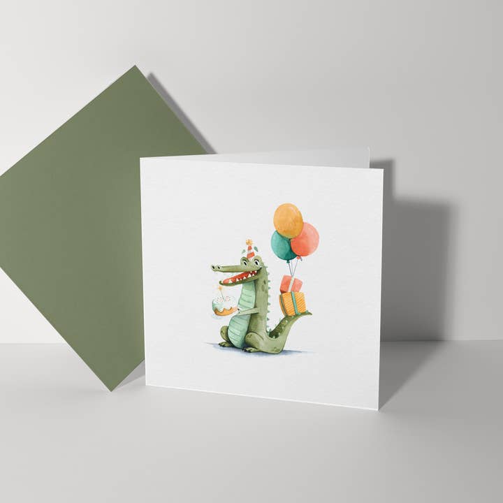 Carte de souhaits pour fête d'enfant - Rocco le crocodile pour la vente par Mimosa Design