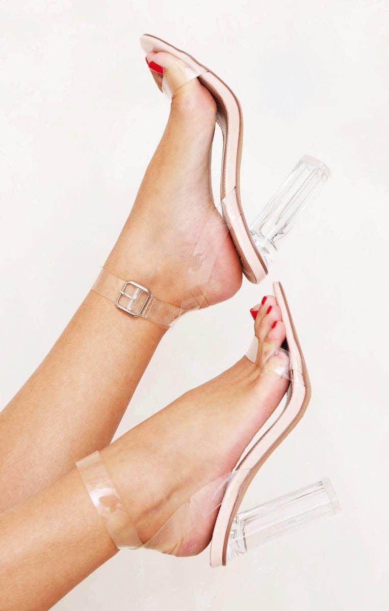 Femme Luxe - Wholesale High Heels - Women's - Perspex Barely There Clear Nude Block Heels - Mara1