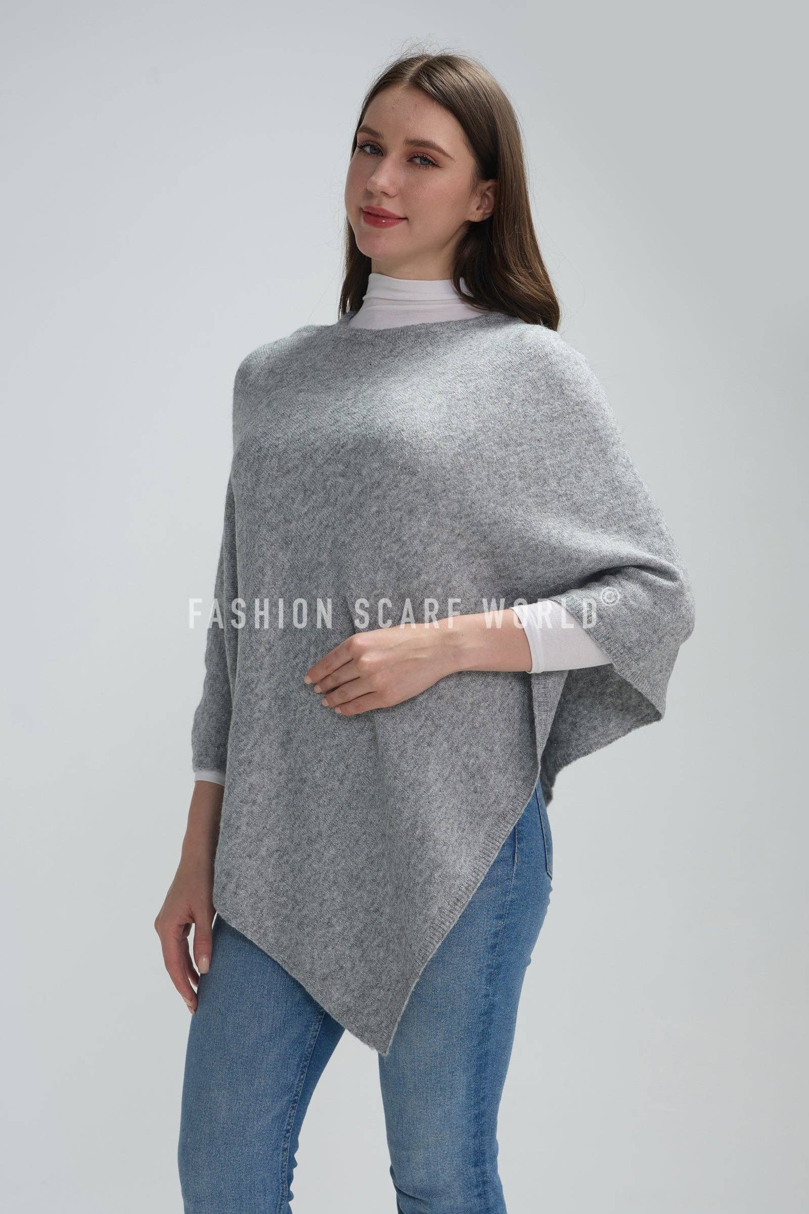 Fashion Scarf World – wholesale Poncho – Women's – Plain Cosy Metallic Thread Poncho14