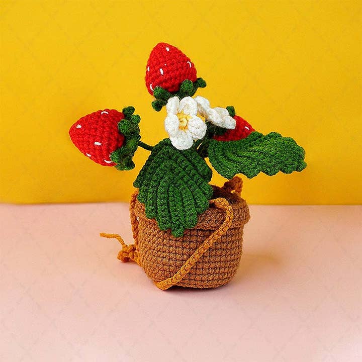 TOMOPOD LLC - Wholesale Car Decorative Charm - Women's - Crochet Strawberry & Daisy Flowers Plant Car Mirror Hanging