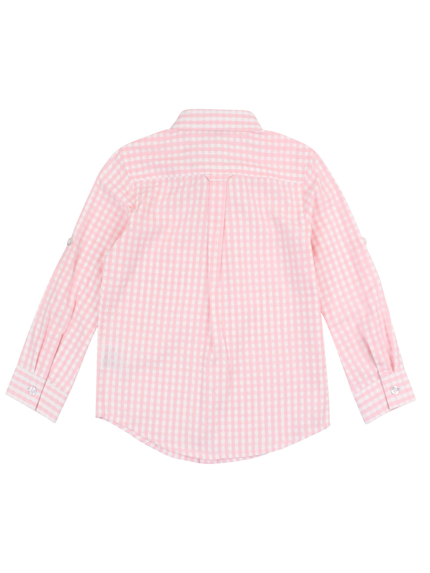 Boys Pink Gingham Check Long Sleeve Button Down Shirt for wholesale on Faire1
