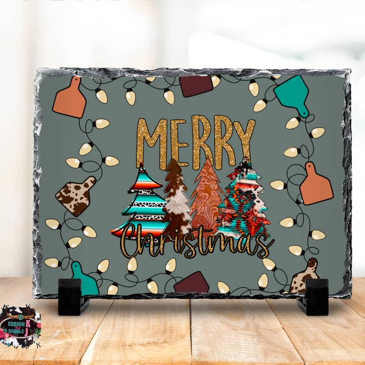 Western Merry Christmas Rock Photo Slate for wholesale by Rockin K and Double J