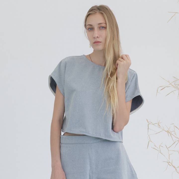 Crop top, organic denim for wholesale by Miu Sutin