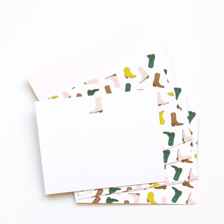Bottes de cowboy Notes plates | 8 cartes de correspondance en boîte Papeterie pour la vente par Joy Paper Co.