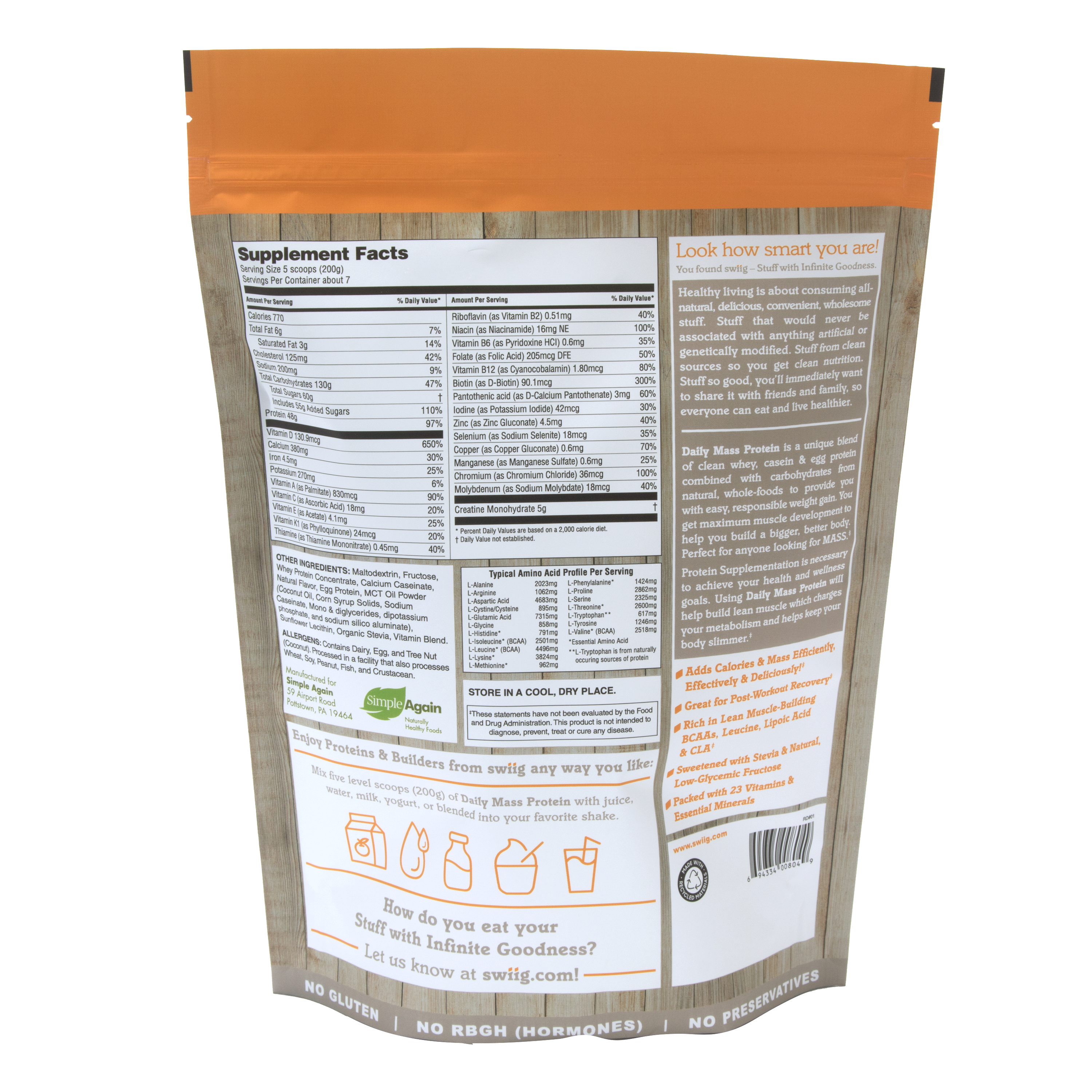 swiig - Wholesale Protein/Superfood Powder - Vanilla Daily Mass Builder, Protein Powder1