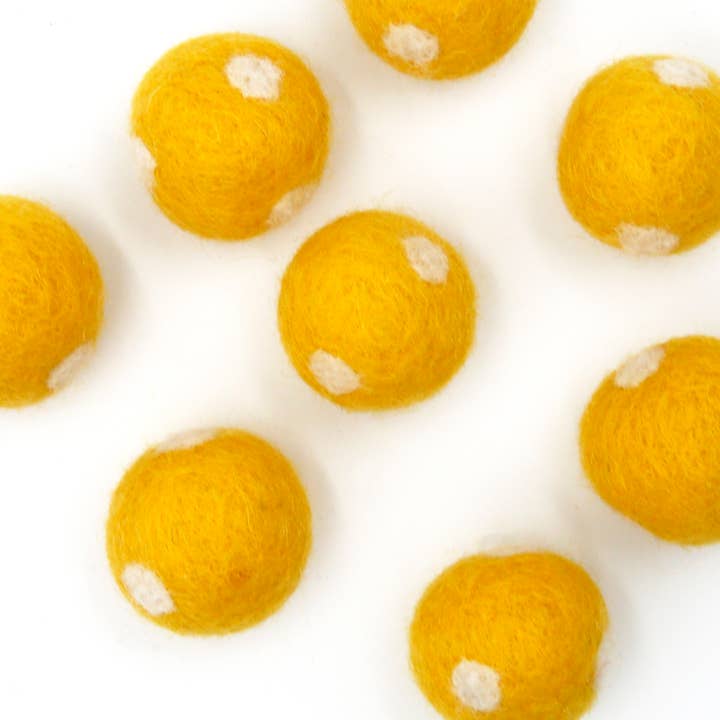 The Felt Pod – wholesale Decorative tabletop object – Felt 2.5 CM Dots Swirls Pack of 10 Balls - Canary Yellow1