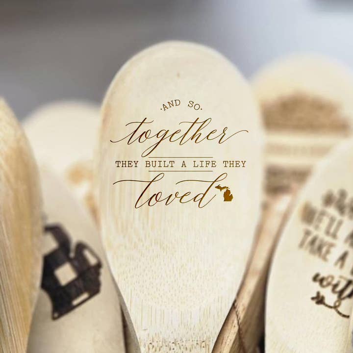 Michigan Built a Life They Loved Bamboo Wooden Spoon for wholesale by Kennebug LLC