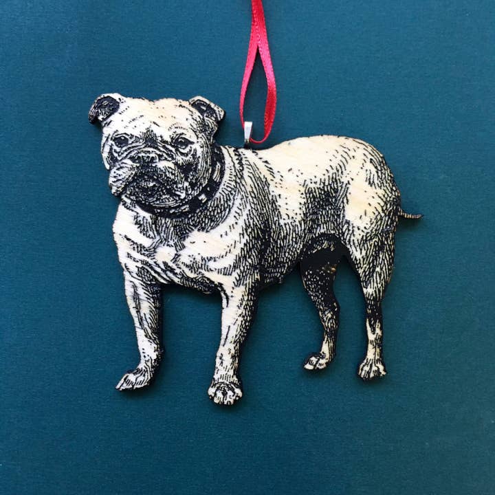 Toad Hill Farm - Wholesale Ornament - Bulldog Ornament - Laser Cut Wood Dog Christmas Ornaments1