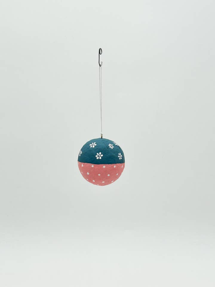 Green & Rose Cotton Christmas Ball Ornament - Dots & Stars for wholesale by Kalid Christmas