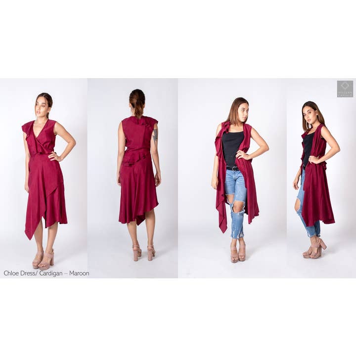 Chloe Maroon wikkeljurk voor wholesale door Modern Capsule