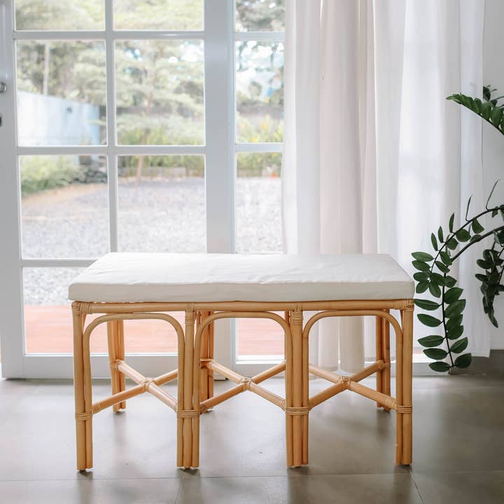 SULAWESI Natural Rattan and Beige Fabric Bench for wholesale by Nordlys