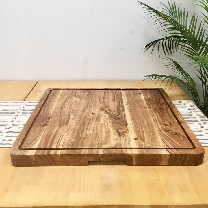 India Handicrafts Inc - Wholesale Cutting board - Acacia Wood Butcher Block with Juice Groove & Handles4