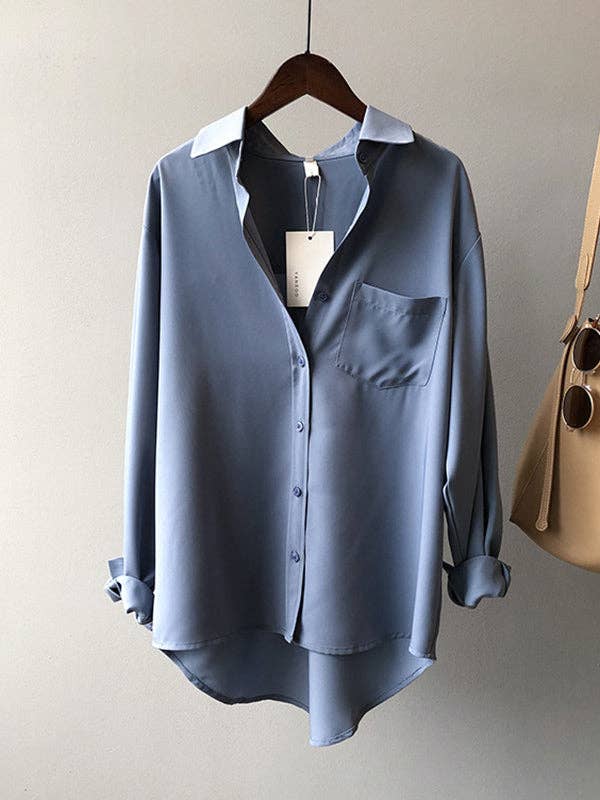 UZ Wholesale Store - Wholesale Button Down Shirt - Women's - Urban Solid Color Lapel Long Sleeves Blouse22