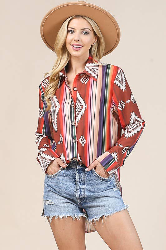 Avery – Engroshandel Skjorte med buttondown – til kvinder – Avery langærmet skjorte med Aztec-print og knapper7