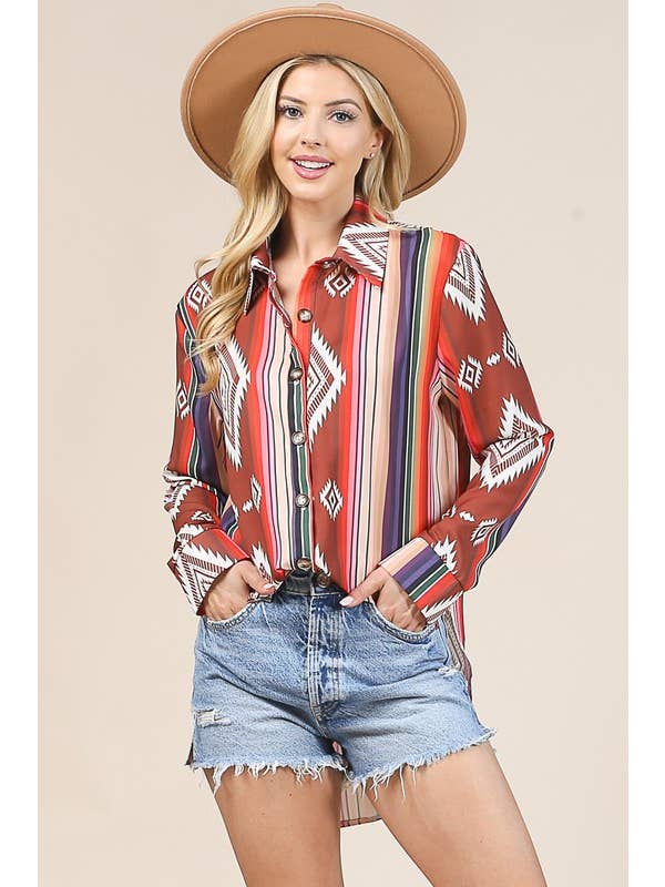 Avery - Wholesale Buttoned-down shirt – Women's - AV1229-JULIE AZTEC PRINT BUTTON DOWN WOVEN SHIRT7