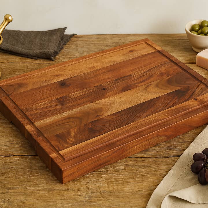 22" Long Acacia Wood Cutting Board Oversized Trencher for wholesale by Valor Home Goods