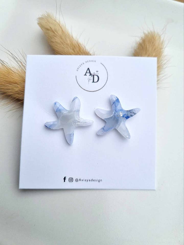 Faux blue quartz star fish studs for wholesale by AviayaDesign