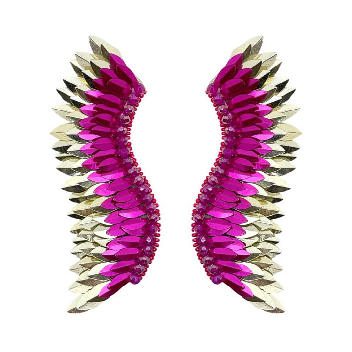 Statement Wing Earrings -Fuchsia Gold for wholesale by VANI TRAPANI