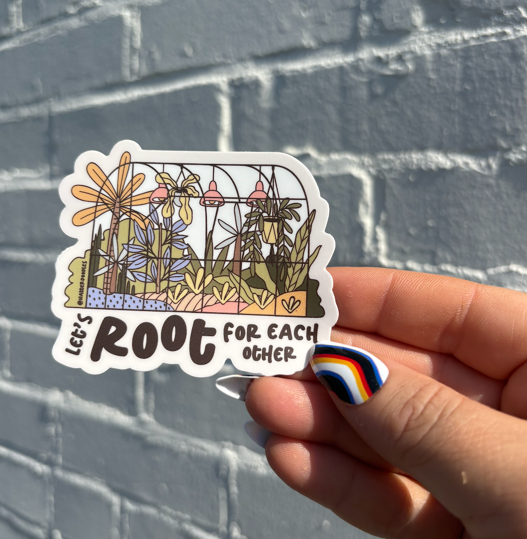 NatterDoodle – Engroshandel Armbånd til telefoner – Lad os heppe på hinanden Plante Drivhus Planteskole Klistermærke1